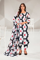 Black & White Color Floral Printed Terry Cotton Kurta Pant set